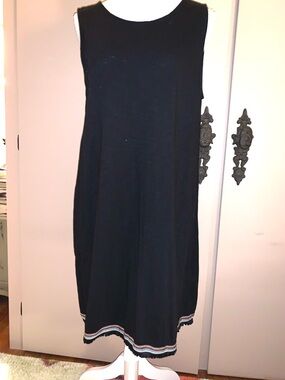 C&C California Black Short Dress with Embroidered Ribbon Accent